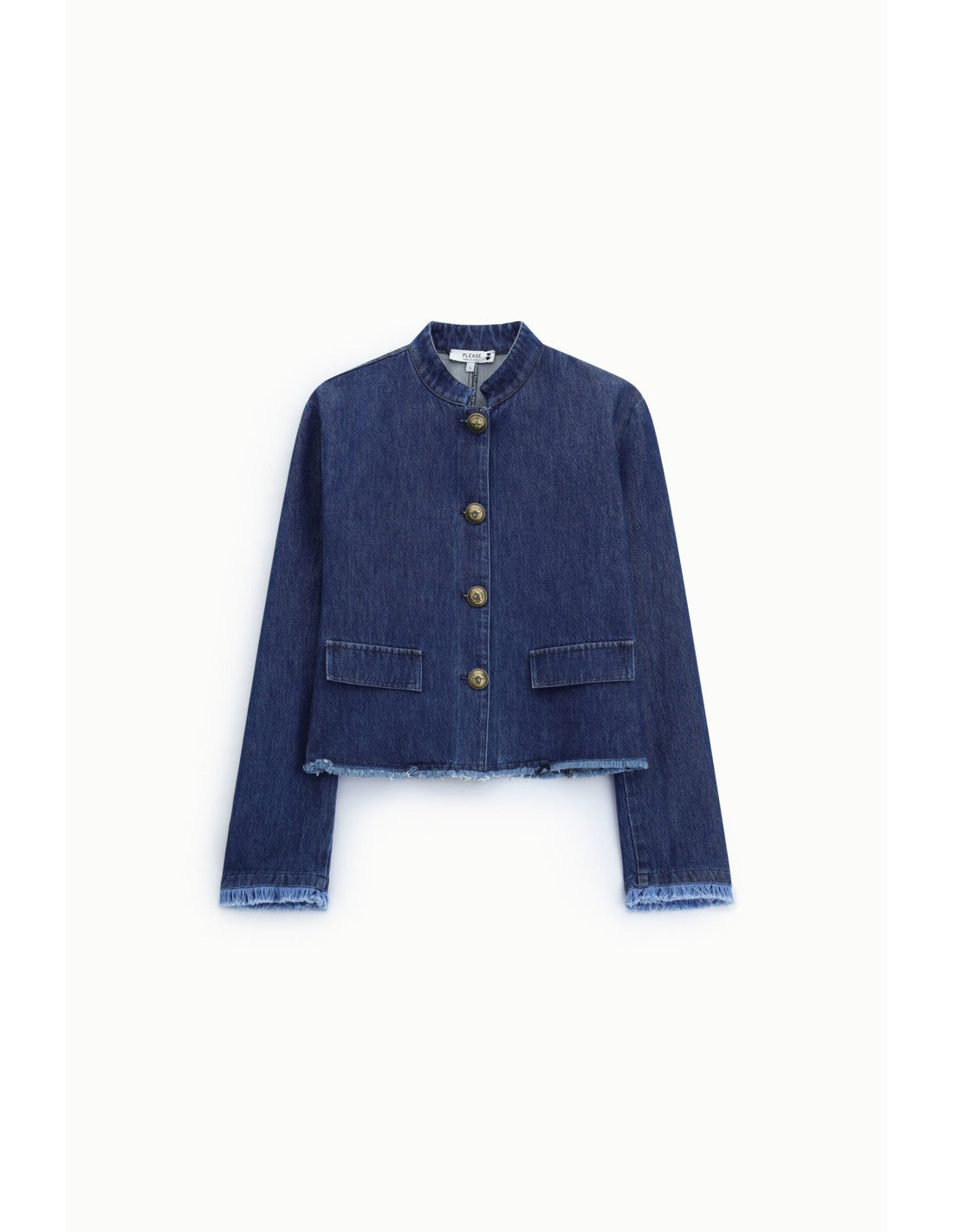 Veste courte en denim à ourlet effiloché – Please