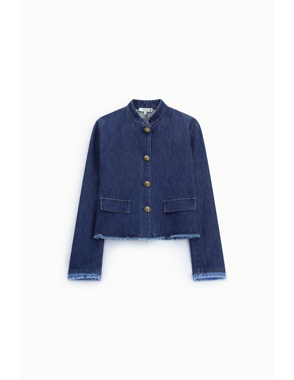 Veste courte en denim à ourlet effiloché – Please