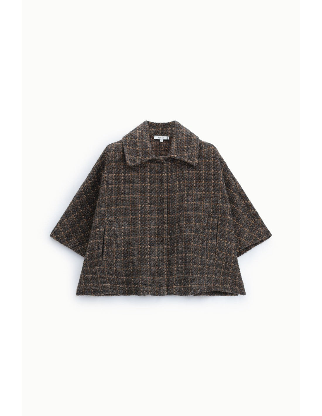 Veste courte manches trois-quarts à carreaux Gris et camel Please
