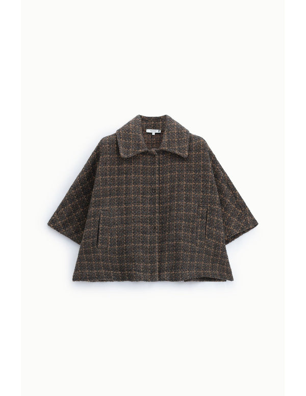 Veste courte manches trois-quarts à carreaux Gris et camel Please