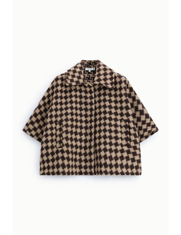 Veste courte pied-de-poule Chocolat et camel Please