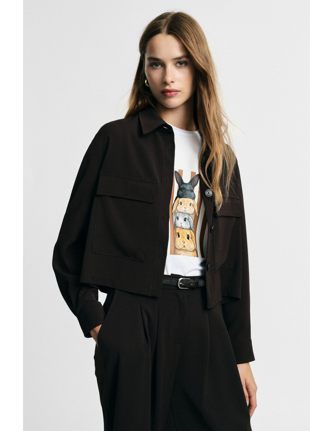 Veste courte poches plaquées en crêpe Chocolat Please