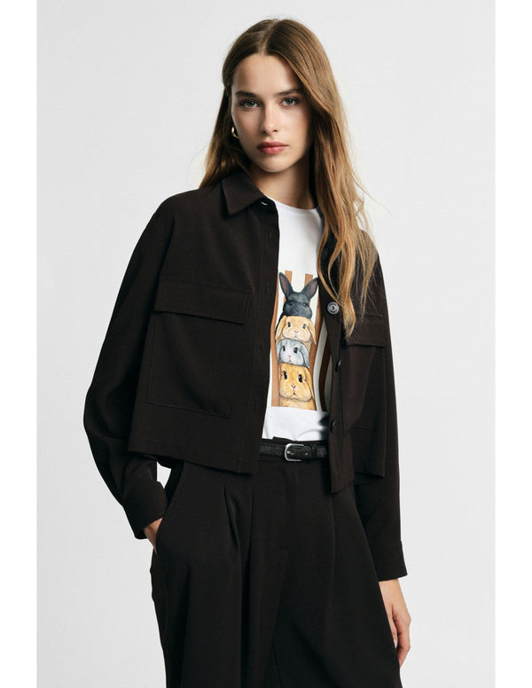 Veste courte poches plaquées en crêpe Chocolat Please