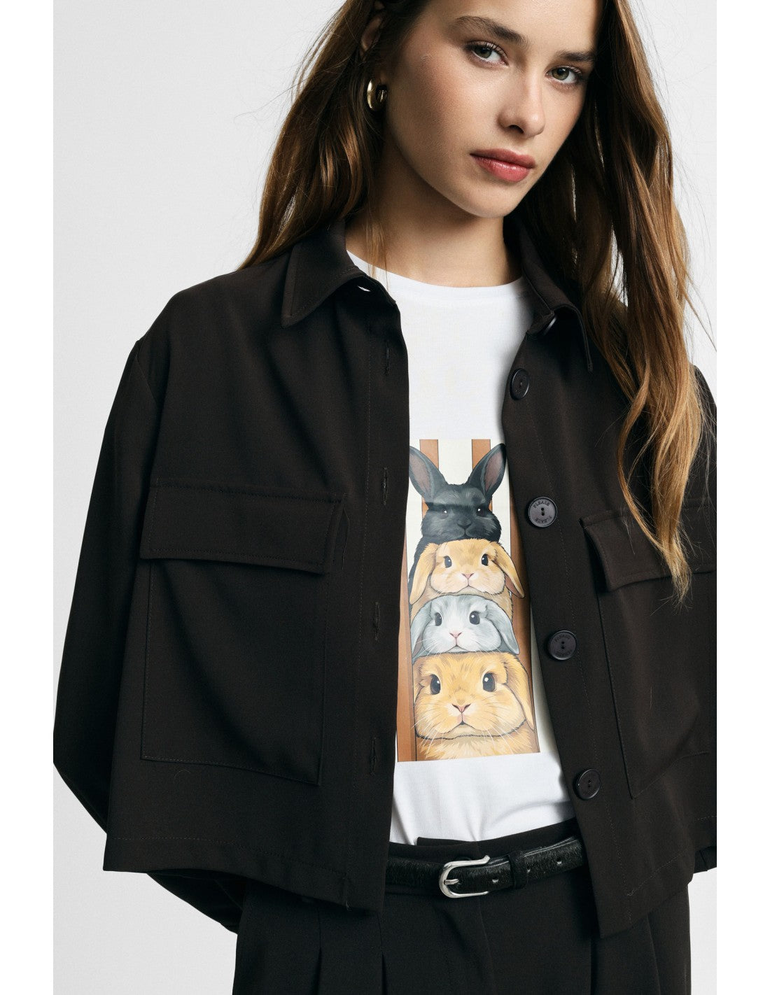 Veste courte poches plaquées en crêpe Chocolat Please