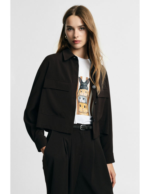 Veste courte poches plaquées en crêpe Chocolat Please