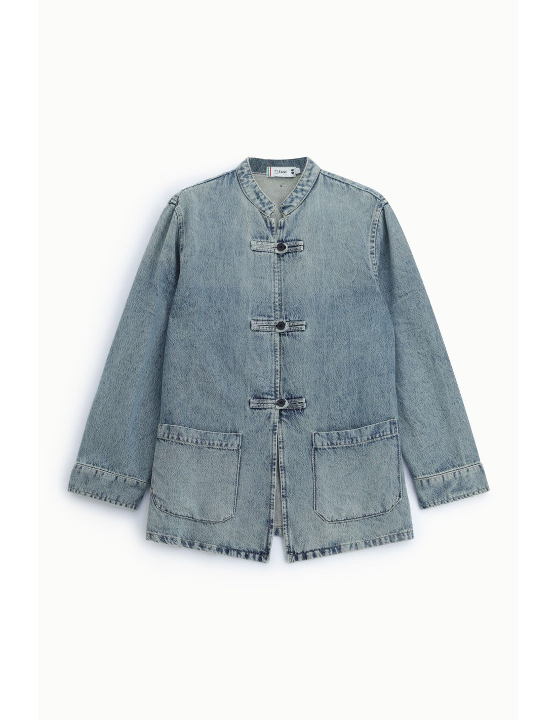 Veste en denim col mao Bleu denim clair Please