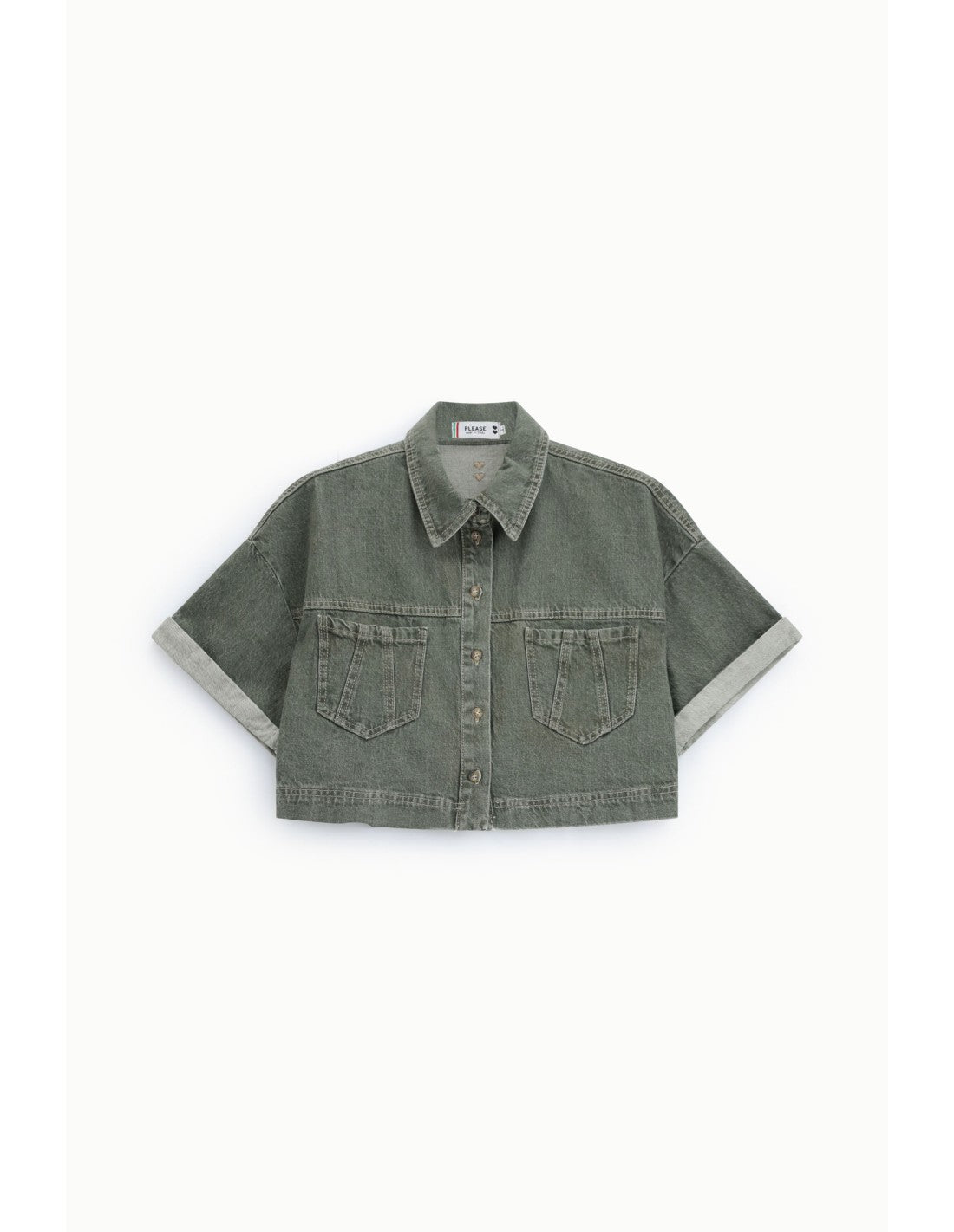 Veste en jean courte manches larges Kaki Please